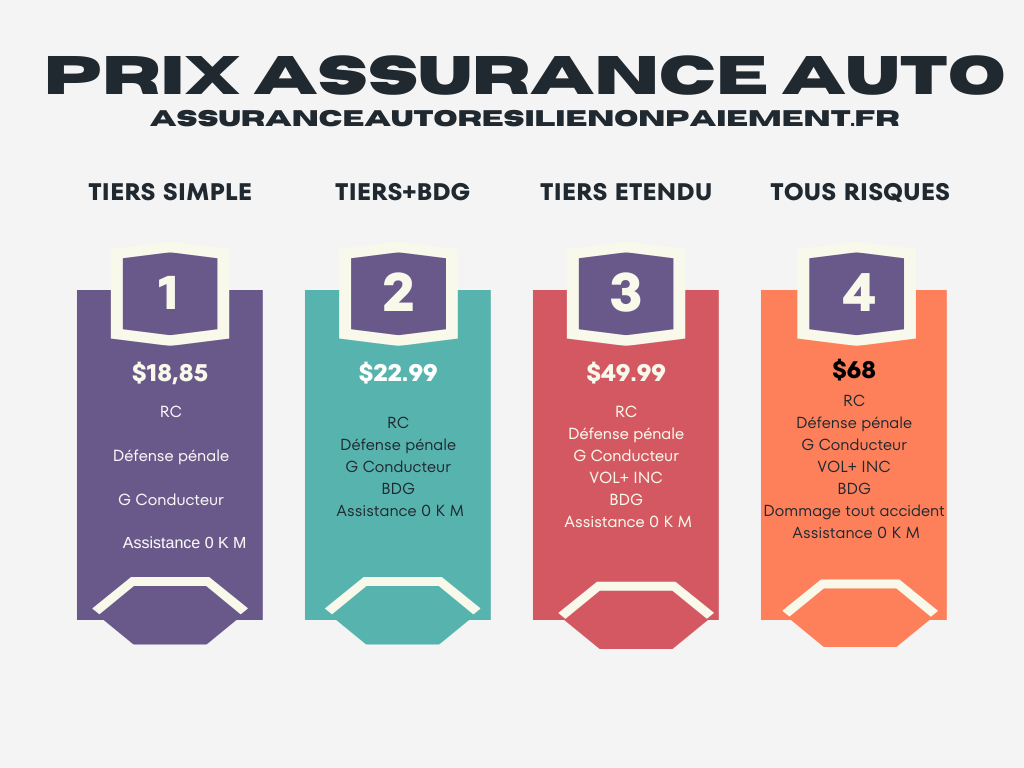 Infographie des prix Assurance auto résiliée pour non-paiement pas cher
